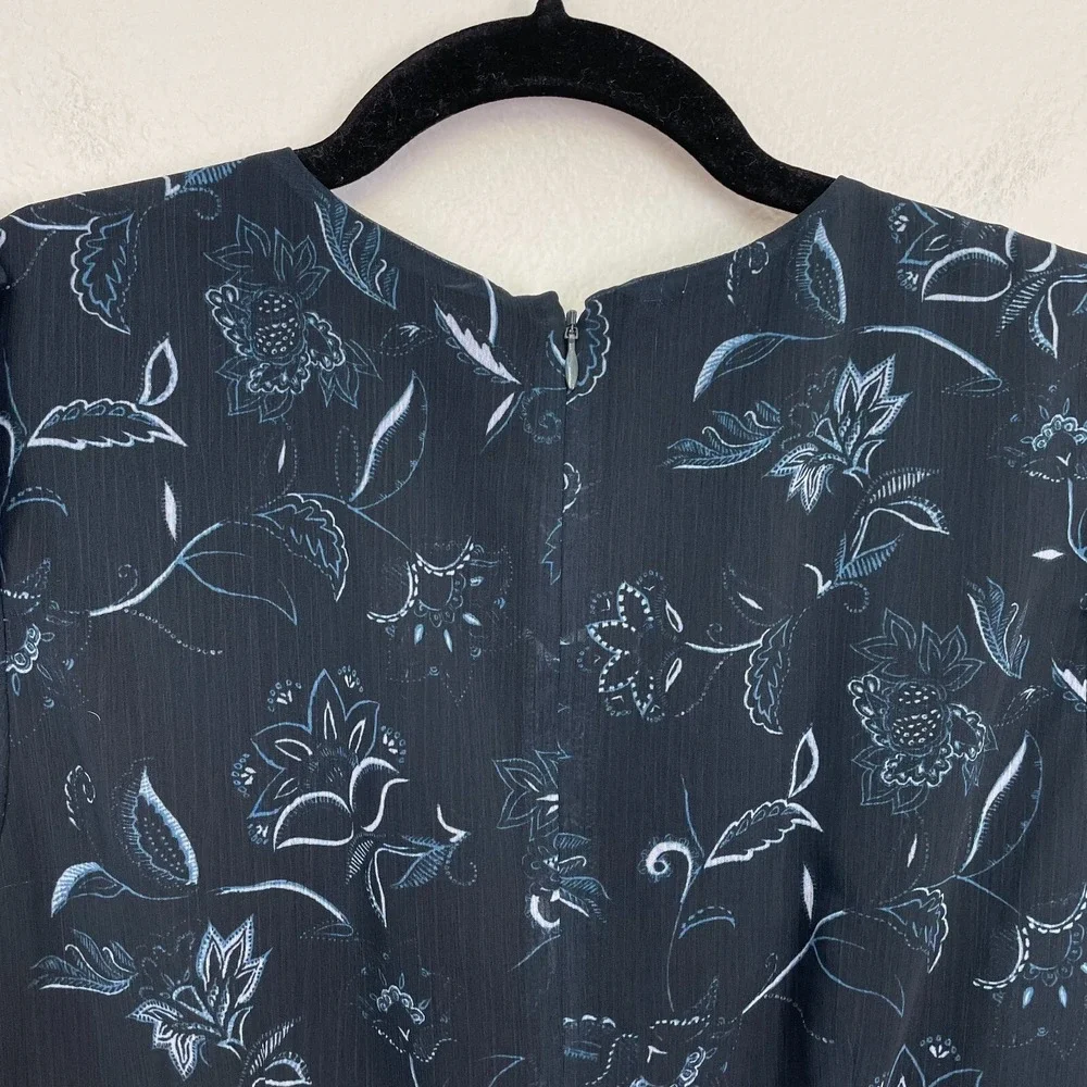 NEW $99 Halogen Womens Small Faux Wrap Floral Dress Chiffon In Bali Black‎